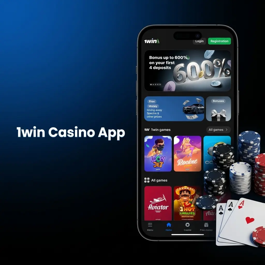1win casino app showing slots, live dealer games, and table games from top providers on mobile