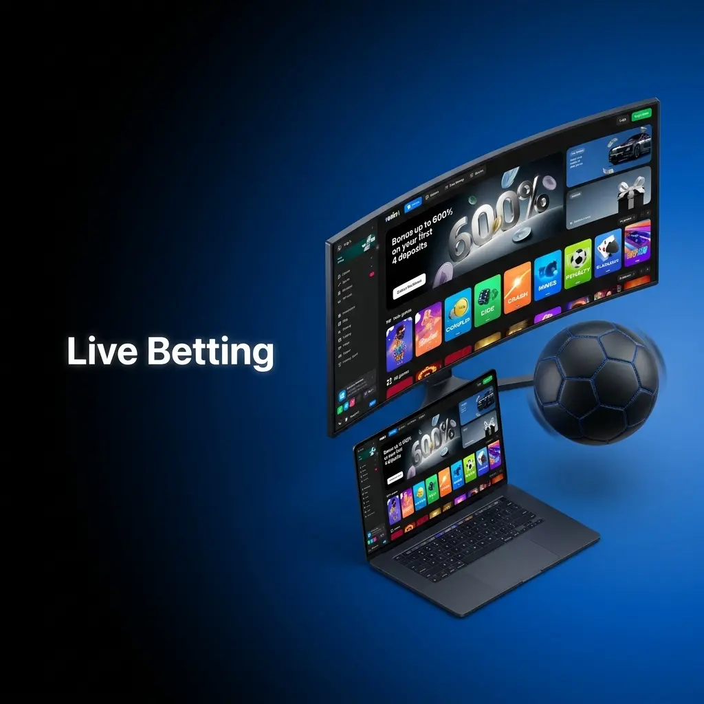 1win live betting interface showing cricket and football match tracker with real-time odds, live stats, and quick bet slip