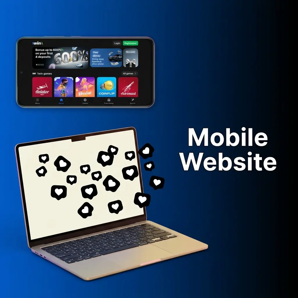 1win mobile website in browser showing compact layout, easy bet slip access, quick login, live betting and casino filters